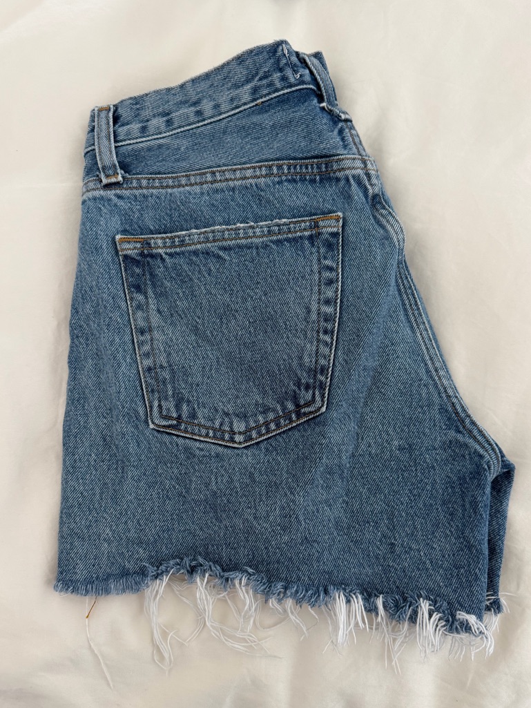 Agolde Classic Blue High-Rise Distressed Denim Shorts
